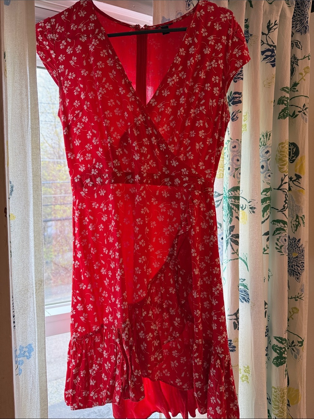 j crew Mercantile Red Floral Wrap Summer Dress - Women's
